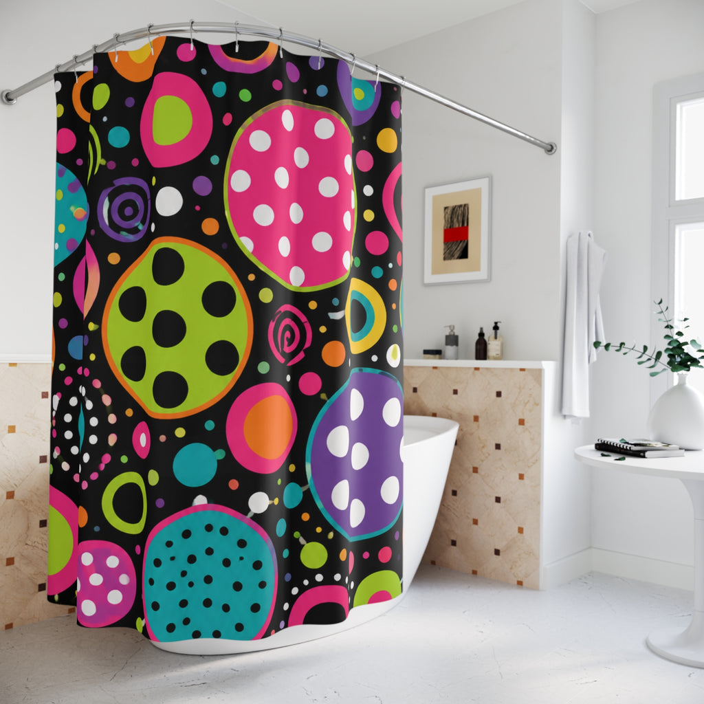 Bright Polka Dot Shower Curtain — Neon Circles Retro Bathroom Decor