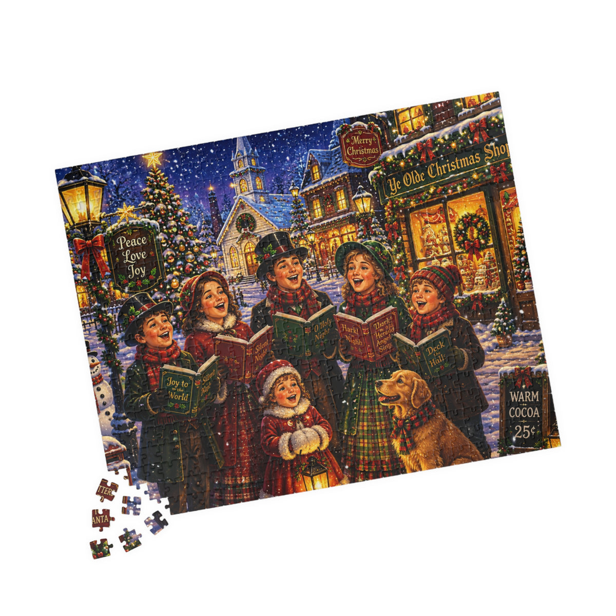 Vintage Christmas Carolers Jigsaw Puzzle – Holiday Village Scene (110–1014 pcs)