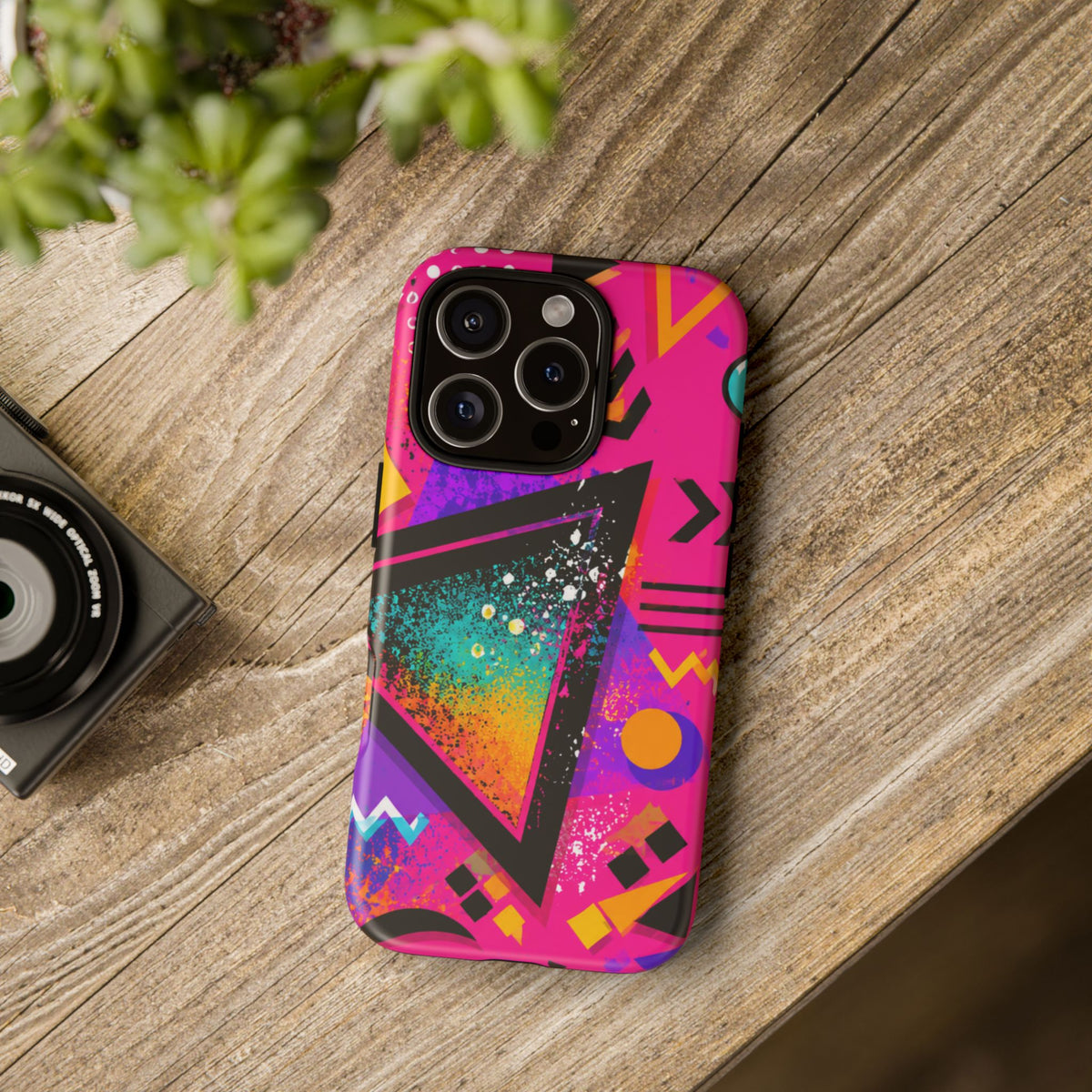 Retro 80s Geometric Phone Case — Neon Triangle Tough Case