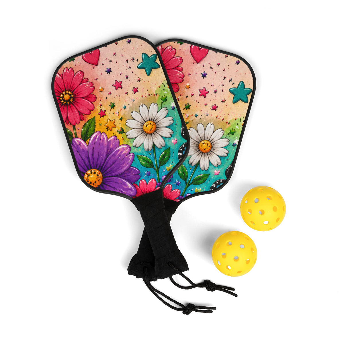 Pickleball Paddle Set — Colorful Floral Design Pickleball Kit with Balls