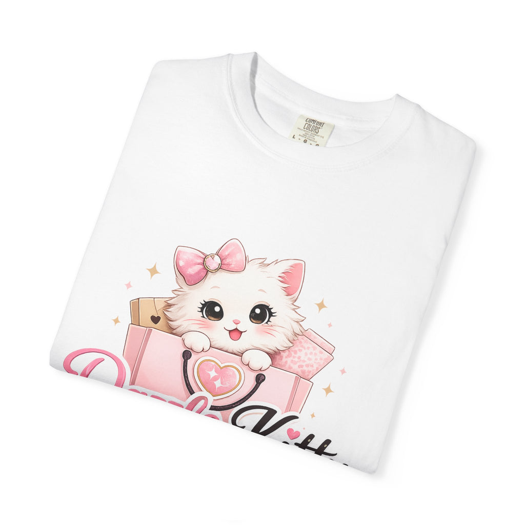 Dazzle Kitty Cute Kitten Illustration T-shirt | Pink Bow Cat Tee