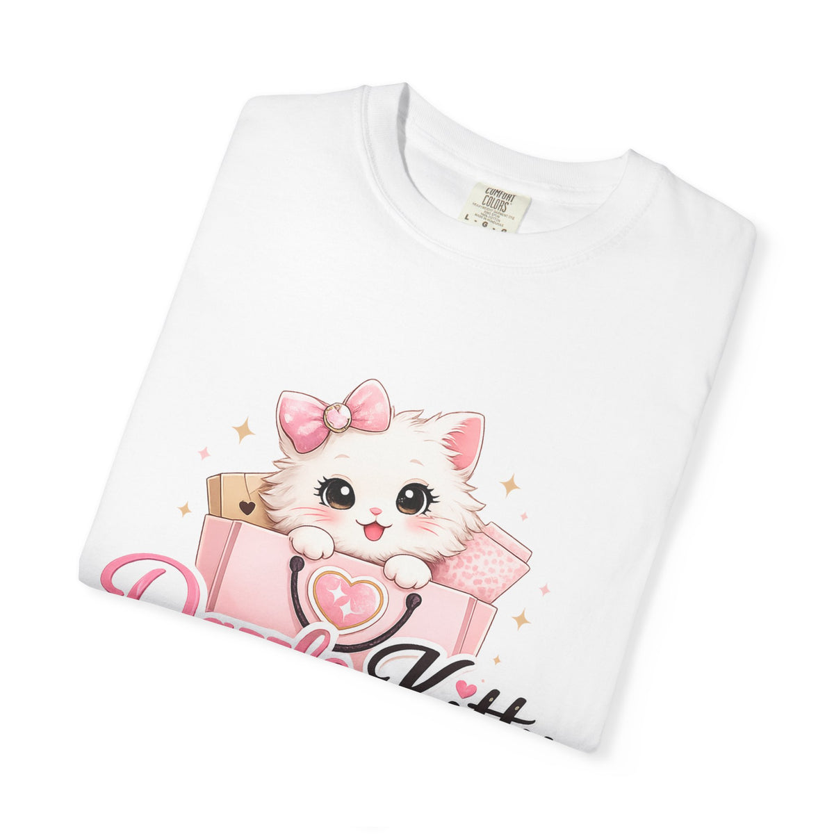 Dazzle Kitty Cute Kitten Illustration T-shirt | Pink Bow Cat Tee