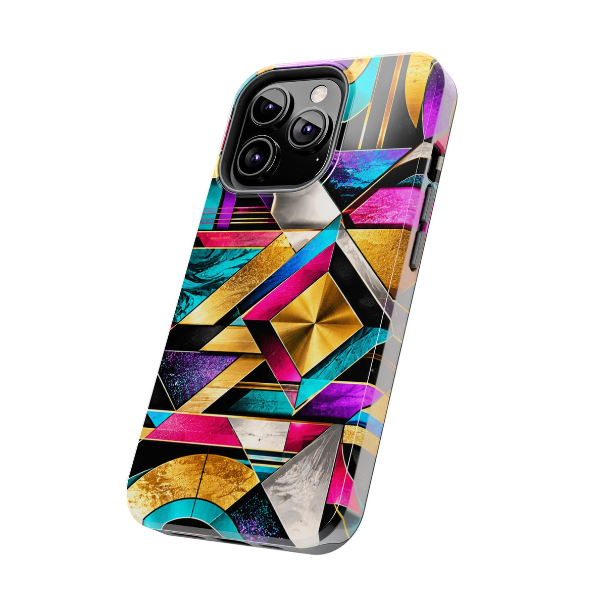 Geometric Art Deco Tough Phone Case — Vibrant Gold, Teal & Magenta Pattern