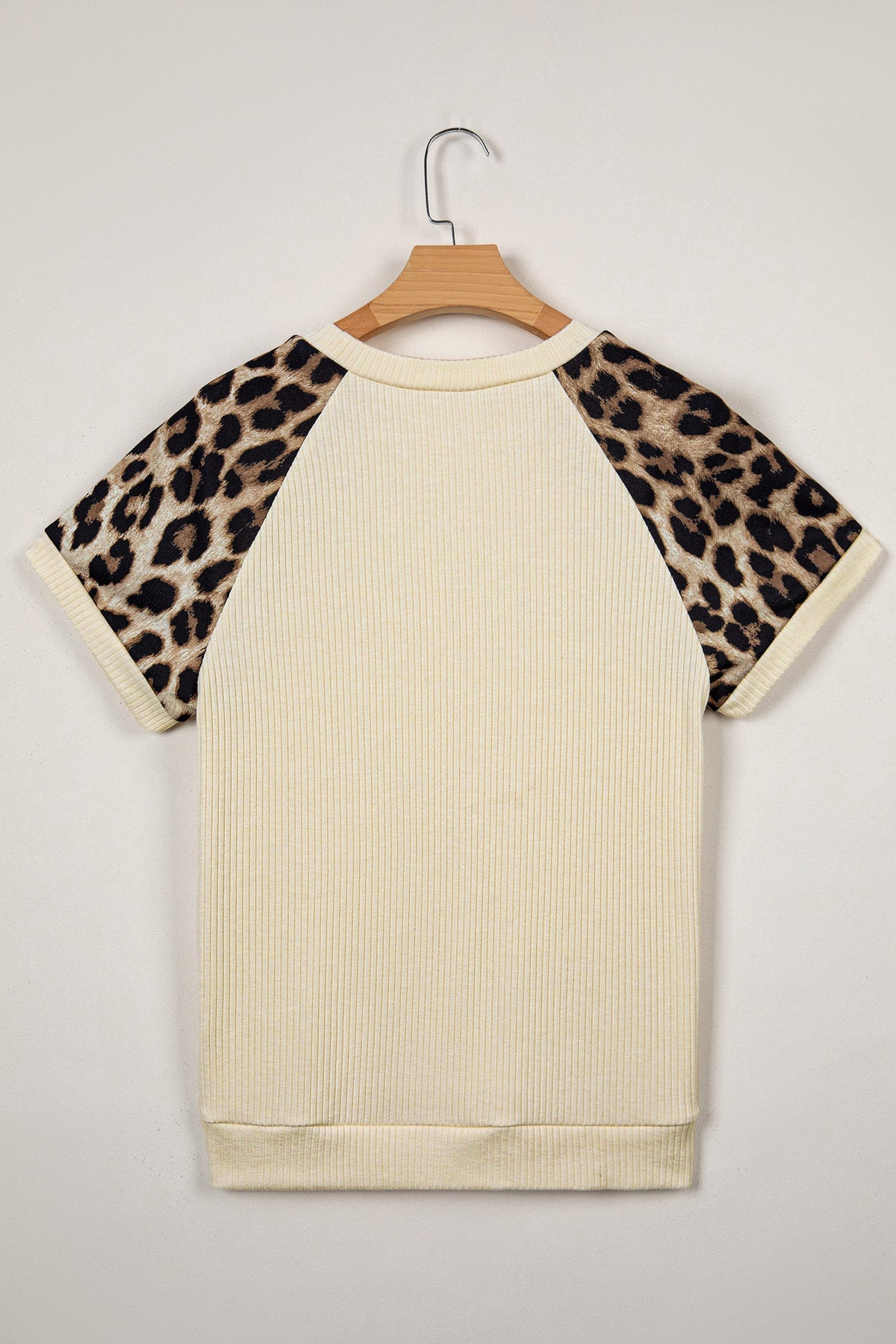 Leopard Colorblock Ribbed Raglan Short Sleeve Tee