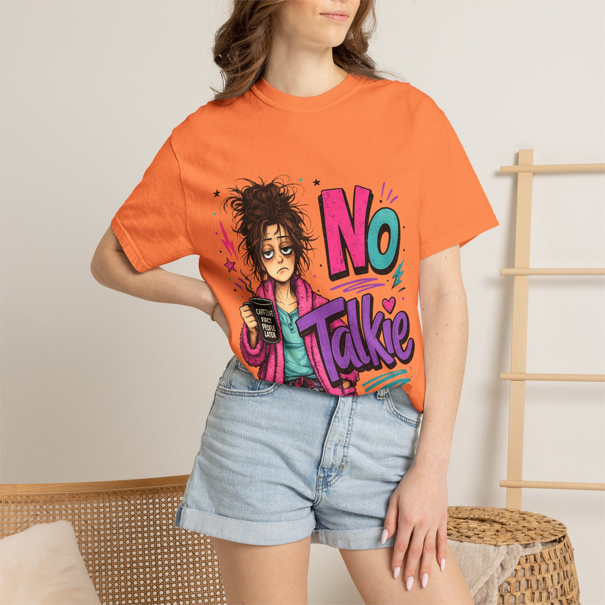 No Talkie Graphic T-Shirt | Grumpy Coffee Girl Illustration