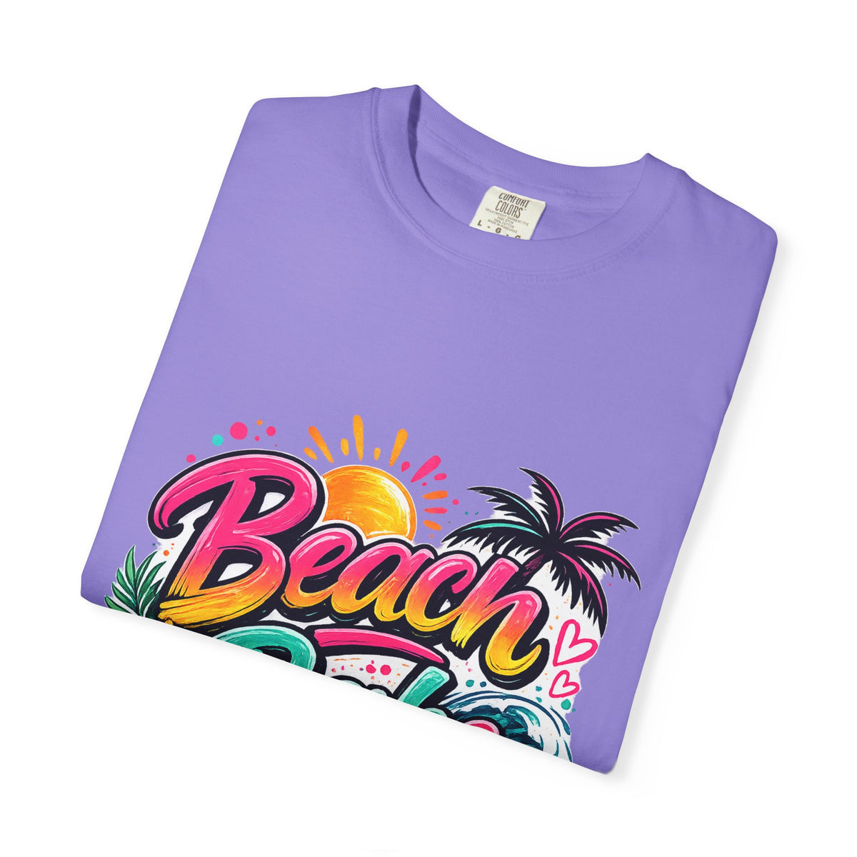 Beach Babe T-shirt | Tropical Palm Hibiscus Sunset Design