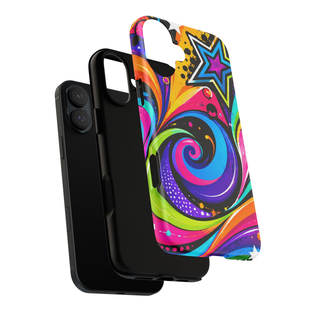 Psychedelic Swirl Phone Case — Bold Retro Stars & Neon Pop Art Tough Case