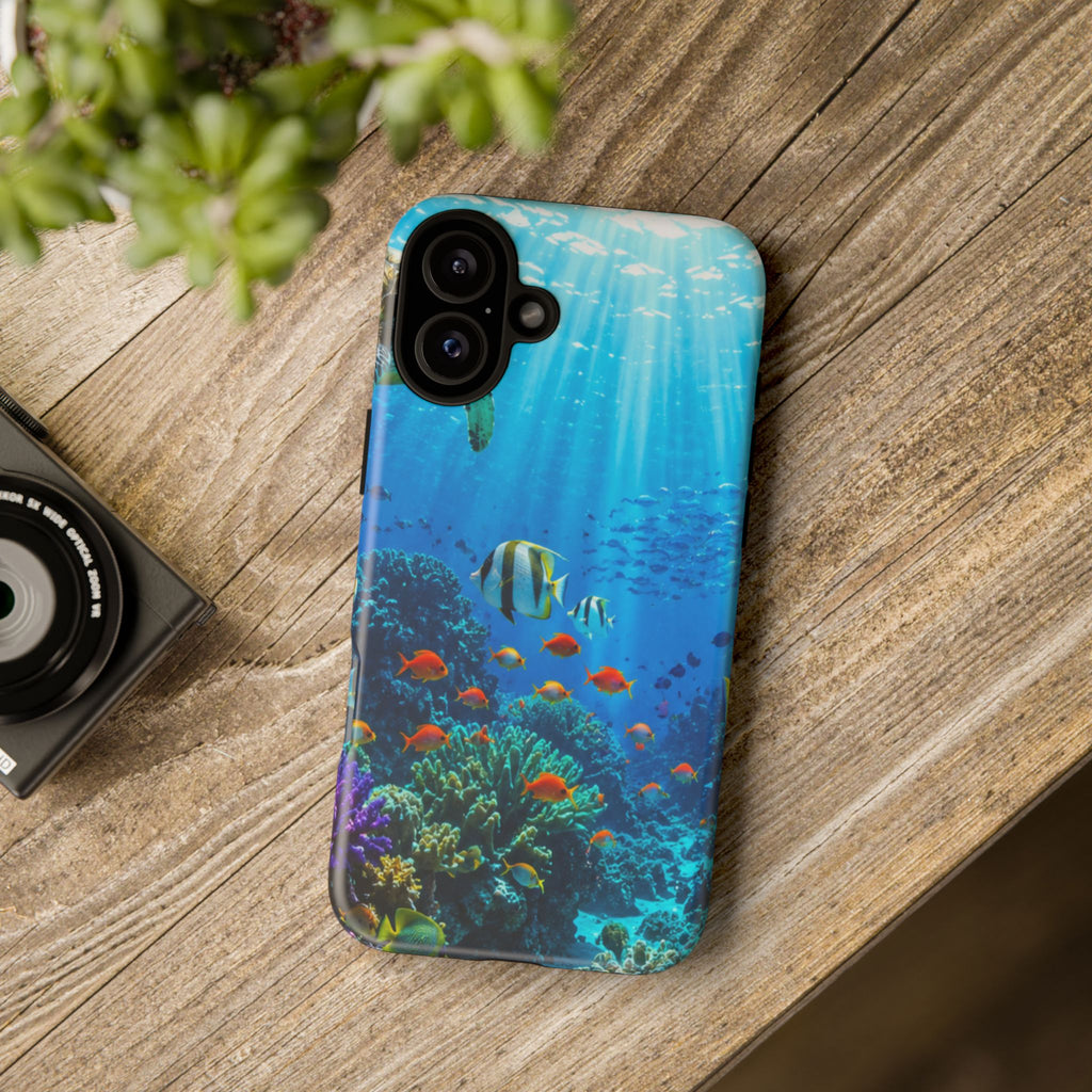 Underwater Ocean Life Tough Phone Case — Coral Reef & Sea Turtle Protective Cover