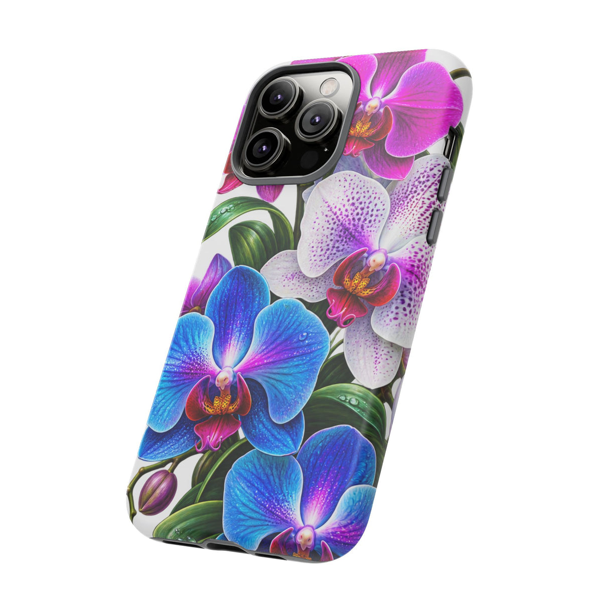Orchid Floral Tough Phone Case – Vibrant Blue & Pink Orchid Protective Cover