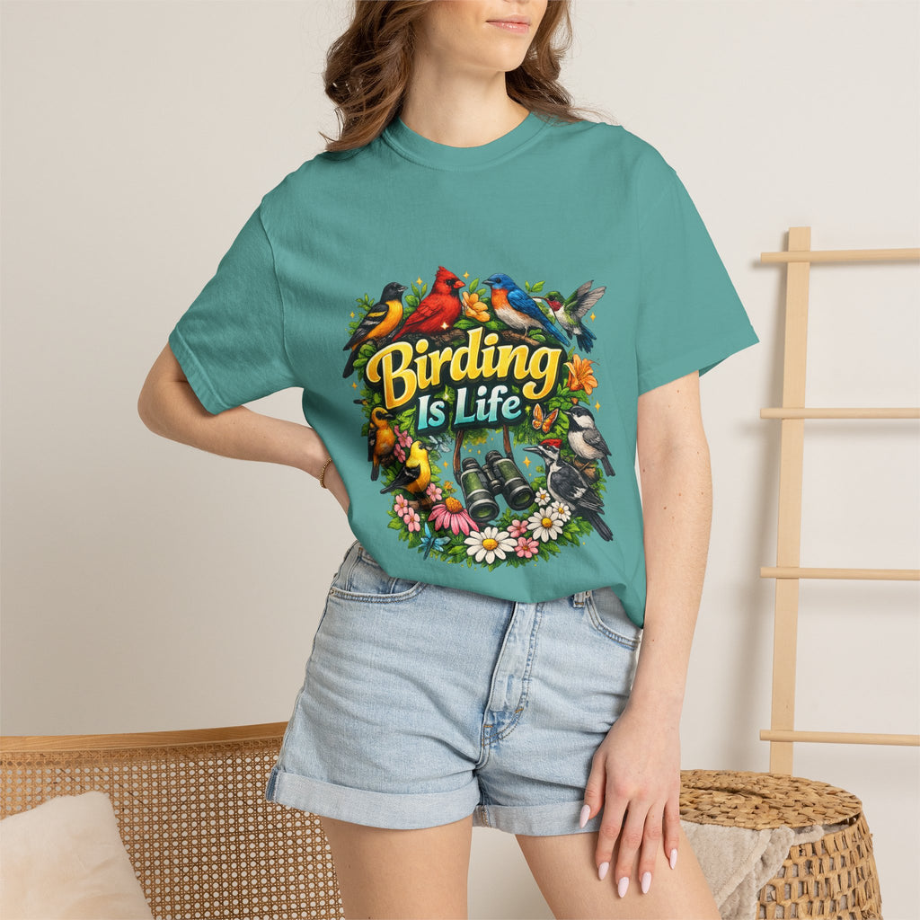 Birding Is Life T-shirt | Colorful Songbirds, Binoculars, Floral Design