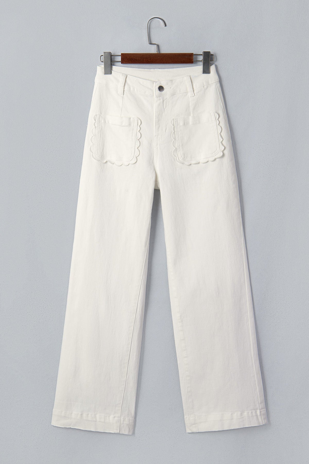Solid Denim Scalloped Patch Pocket Shift Jeans