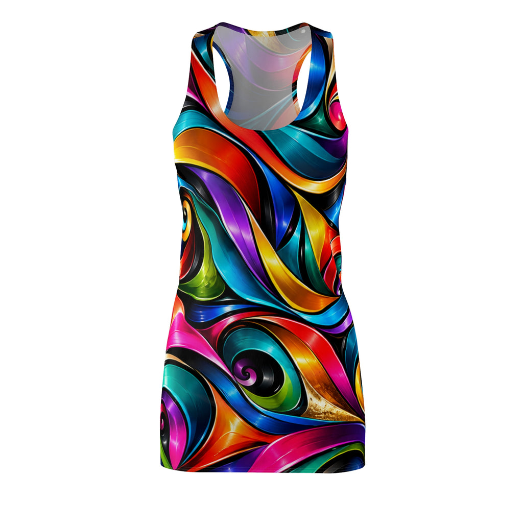 Colorful Swirl Racerback Dress — Vibrant All-Over Print Sundress