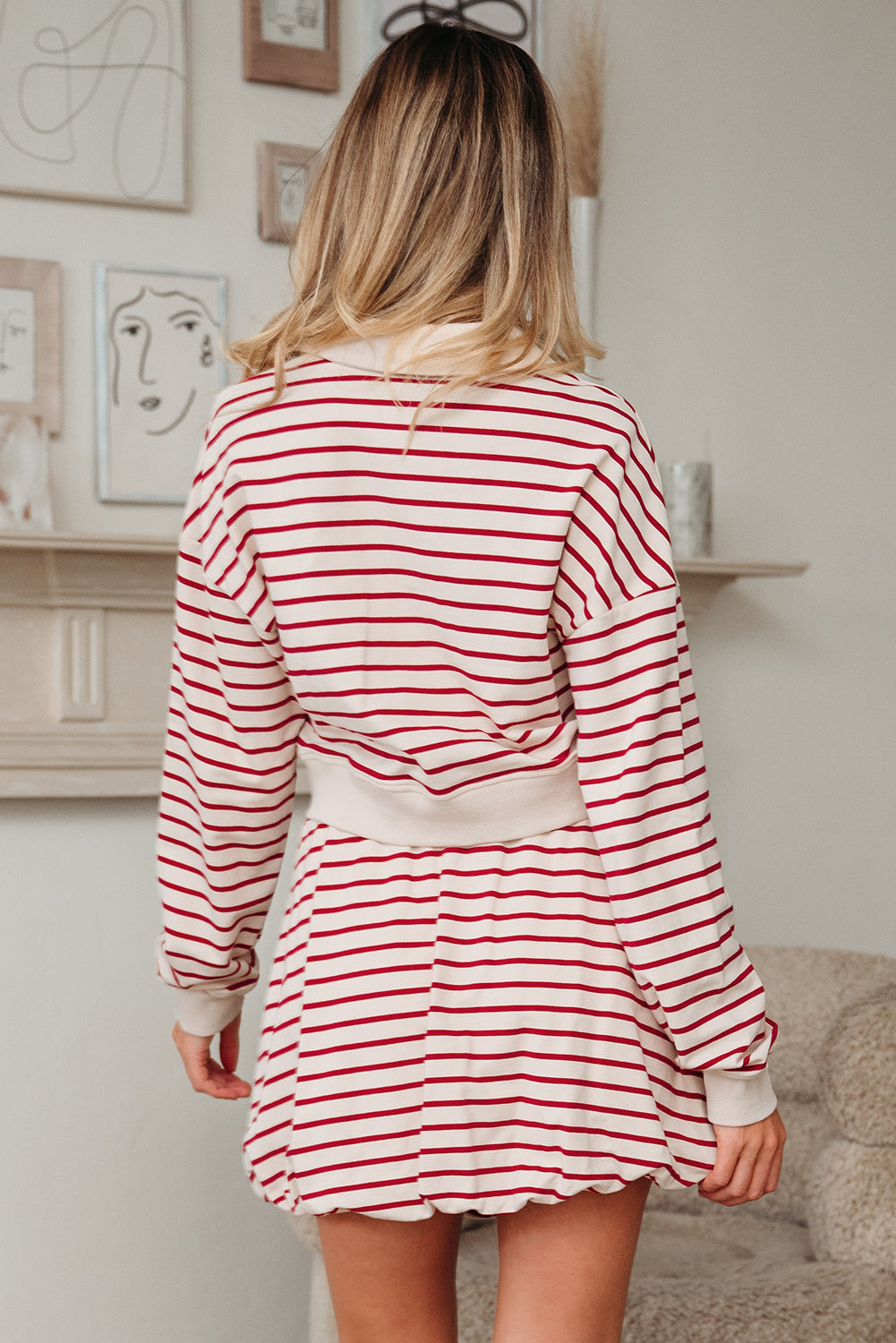 Stripe Cropped Pullover and Bubble Mini Skirt Set