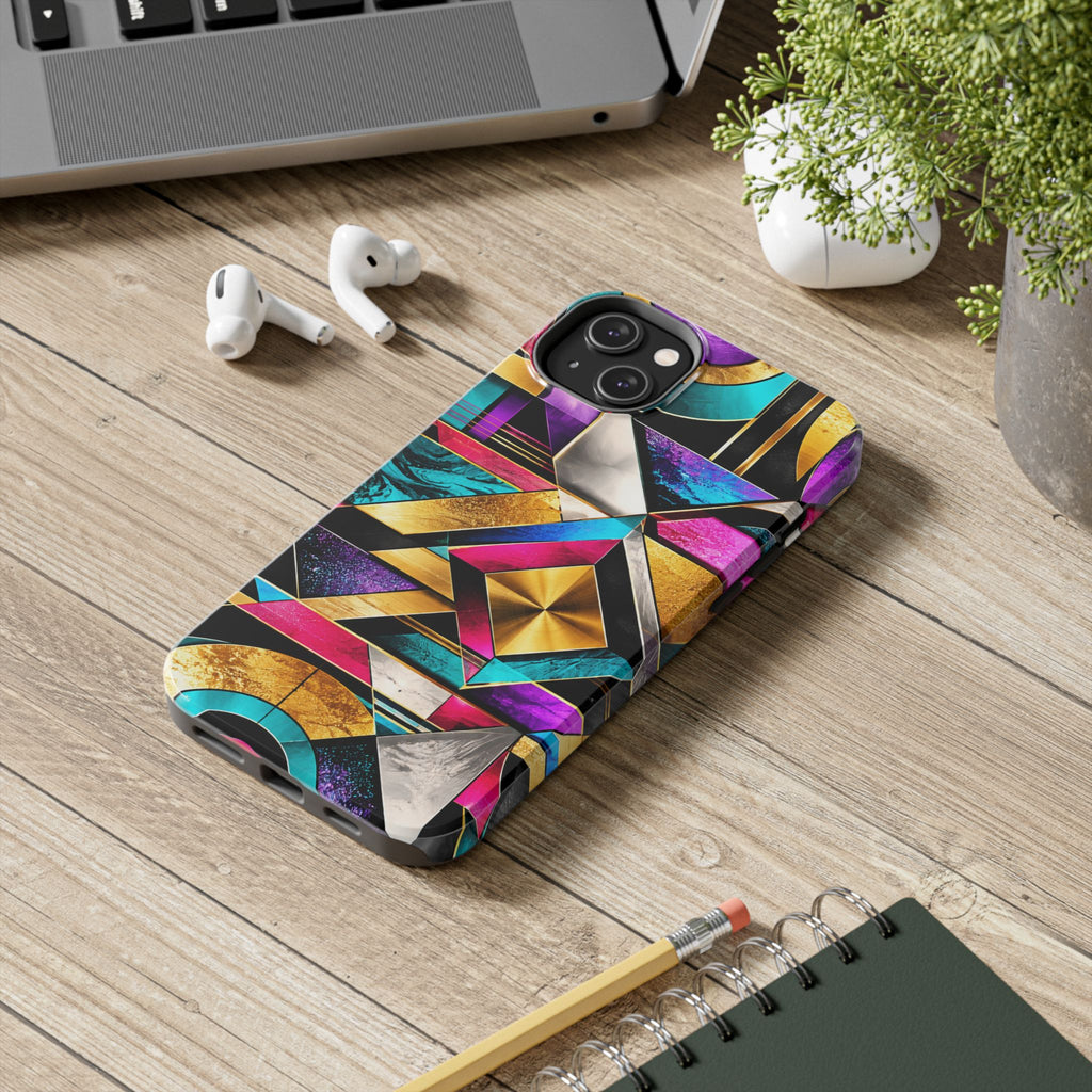 Geometric Art Deco Tough Phone Case — Vibrant Gold, Teal & Magenta Pattern