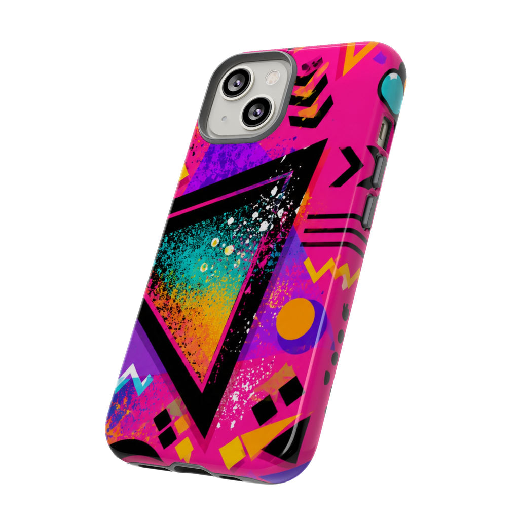 Retro 80s Geometric Phone Case — Neon Triangle Tough Case