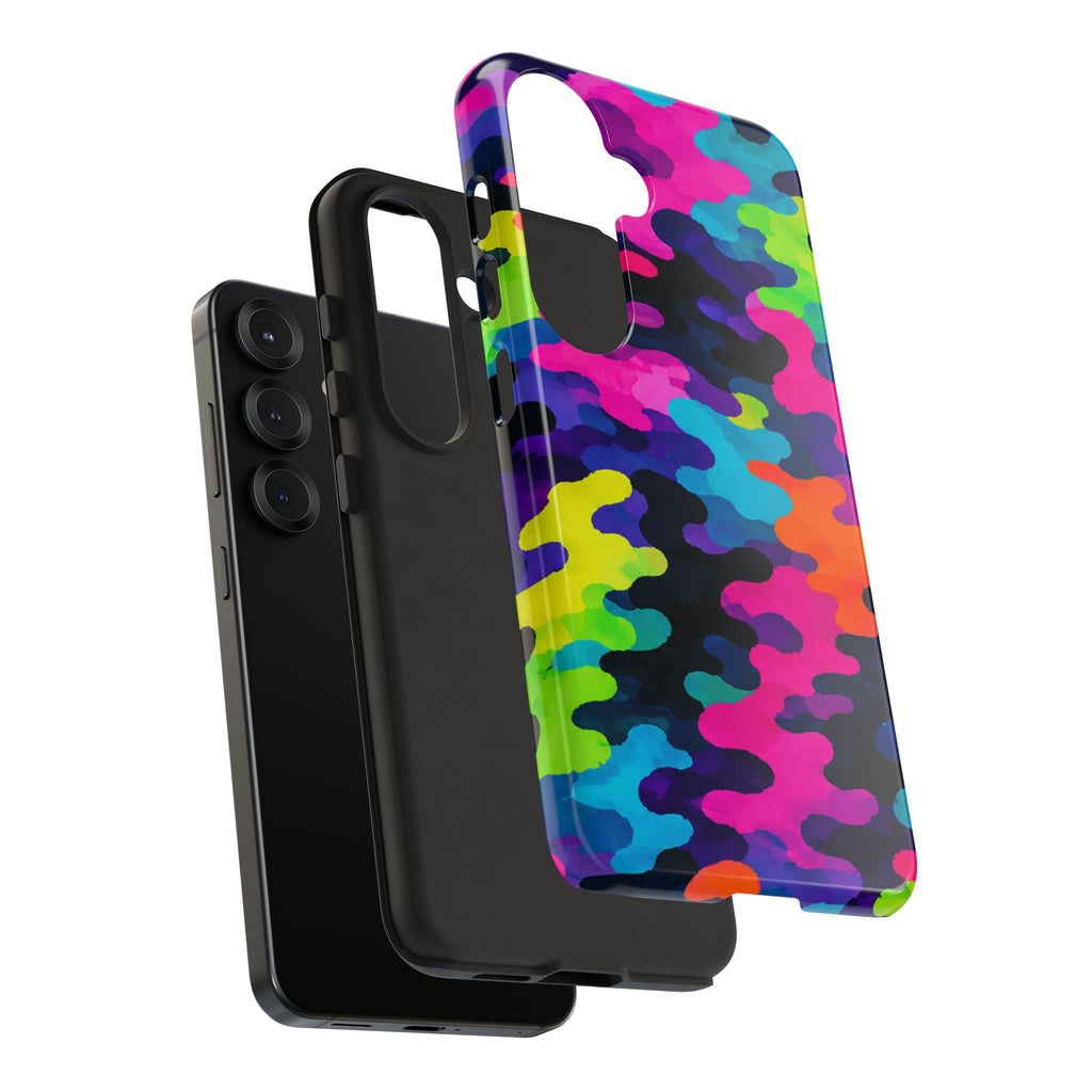 Neon Camo Tough Phone Case — Bright Rainbow Protective iPhone Cover