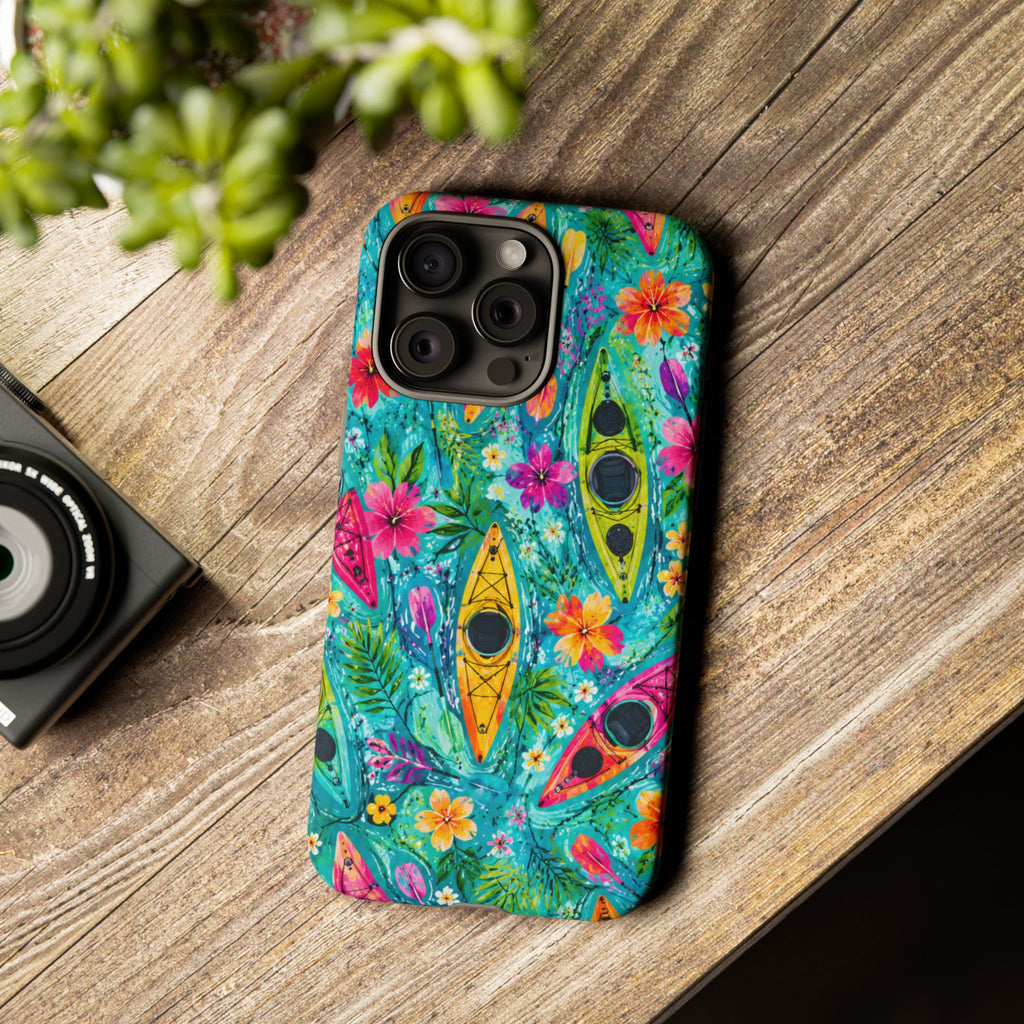 Tropical Kayak Phone Case – Colorful Floral Waterproof Pattern