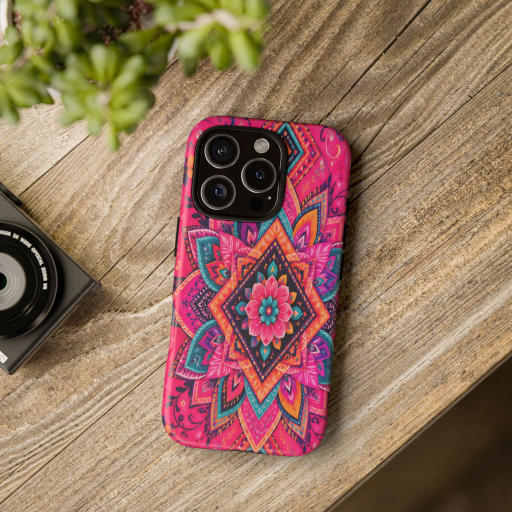 Floral Mandala Tough Phone Case — Pink Boho Protective Cover