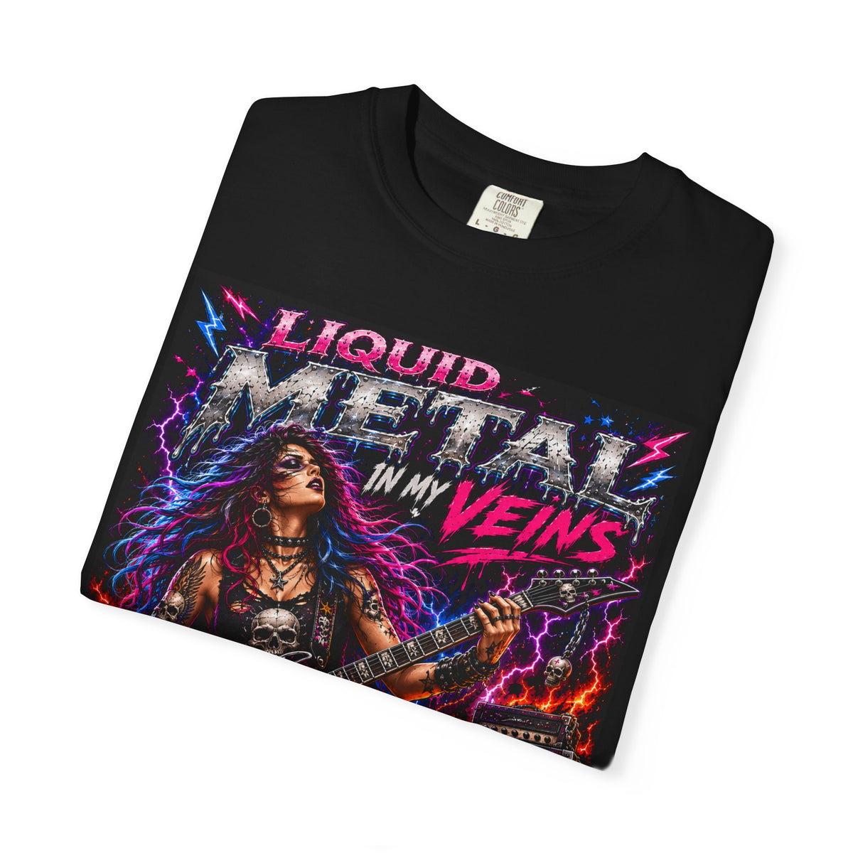 Liquid Metal Veins Screaming Guitars T-Shirt | Heavy Metal Rock Tee