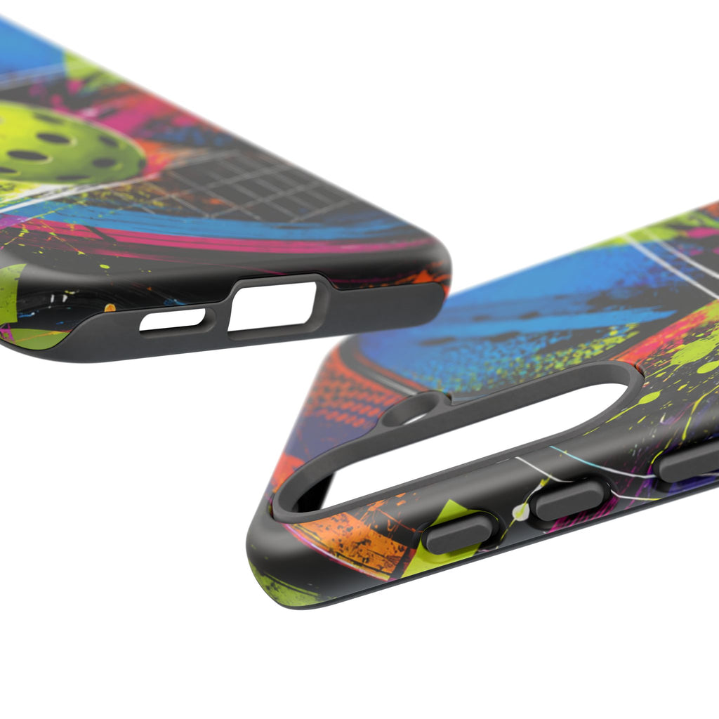 Pickleball Phone Case – Neon Paddle & Ball Splash Tough Case