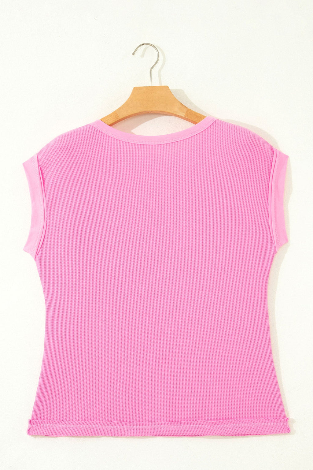 Waffle Patchwork Raw Seam Short Sleeve T-Shirt