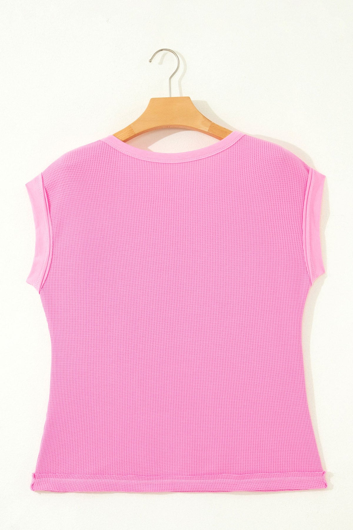 Waffle Patchwork Raw Seam Short Sleeve T-Shirt