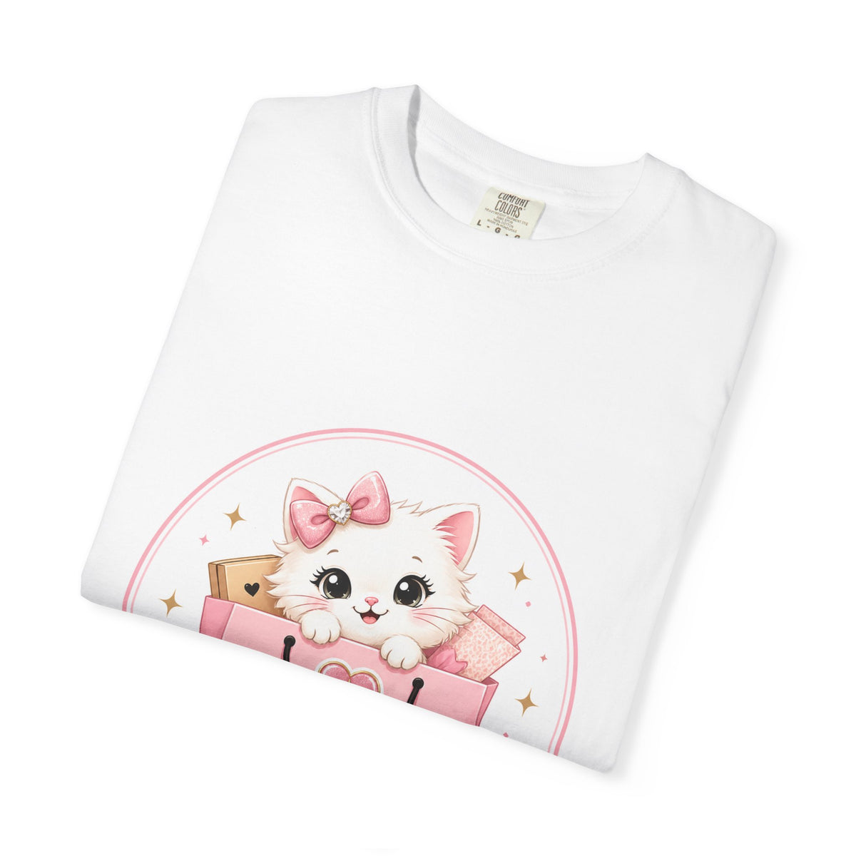 Dazzle Kitty cat illustration T-shirt | pink bow heart logo