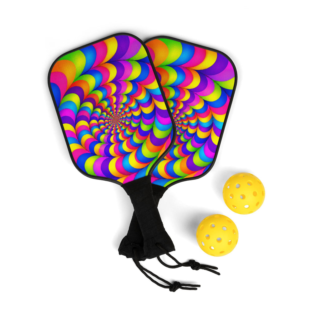 Pickleball Paddle Set — Neon Psychedelic Spiral Design Kit with Balls
