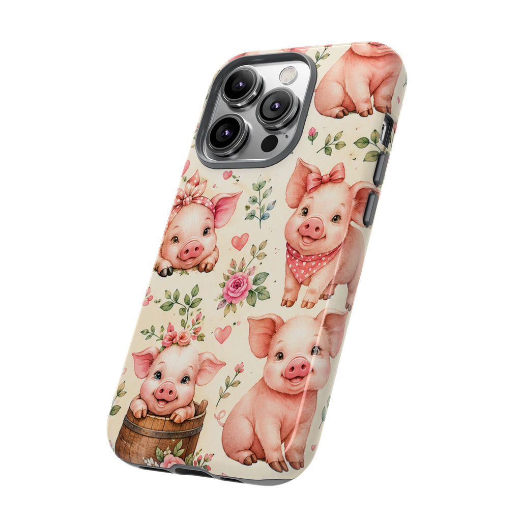 Cute Pink Piglet Phone Case — Vintage Floral Farm Animal iPhone Cover