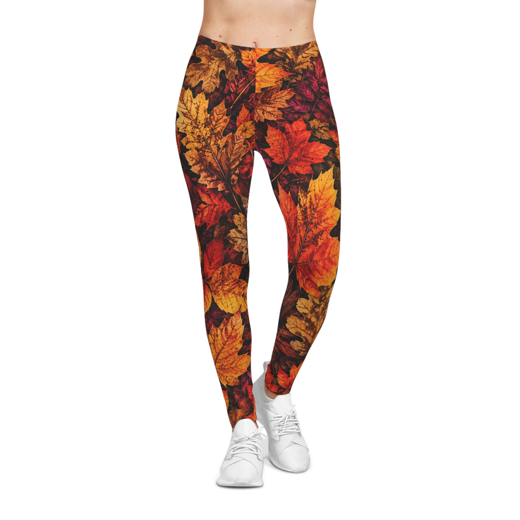 Autumn Leaves Leggings — Women's Fall Leaf Print Full-Pattern Leggings