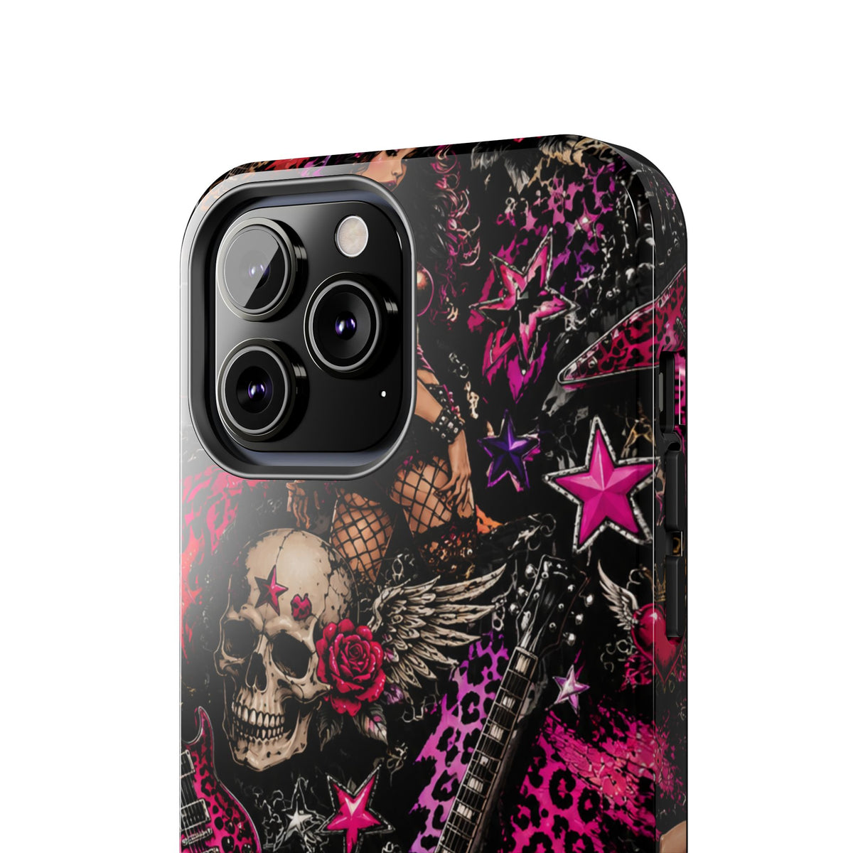 Rock Skull Guitar Phone Case — Edgy Pink Skull & Roses Tough Phone Case