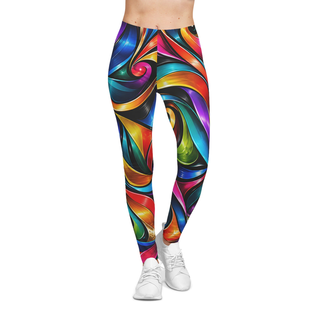 Vibrant Swirl All-Over-Print Leggings — Colorful Abstract Fitness & Yoga Tights