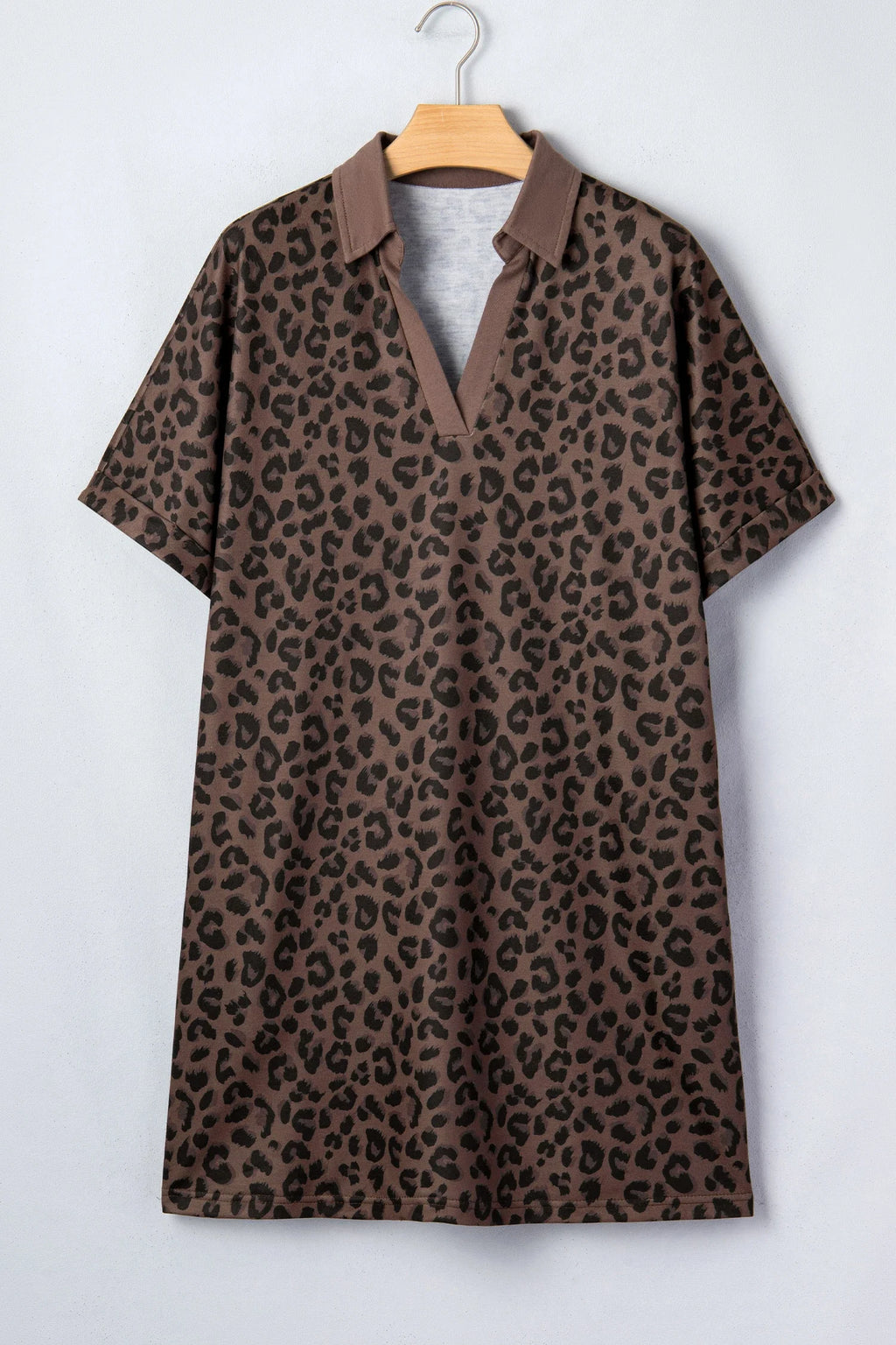Leopard Contrast Collar V-Neck Mini Dress