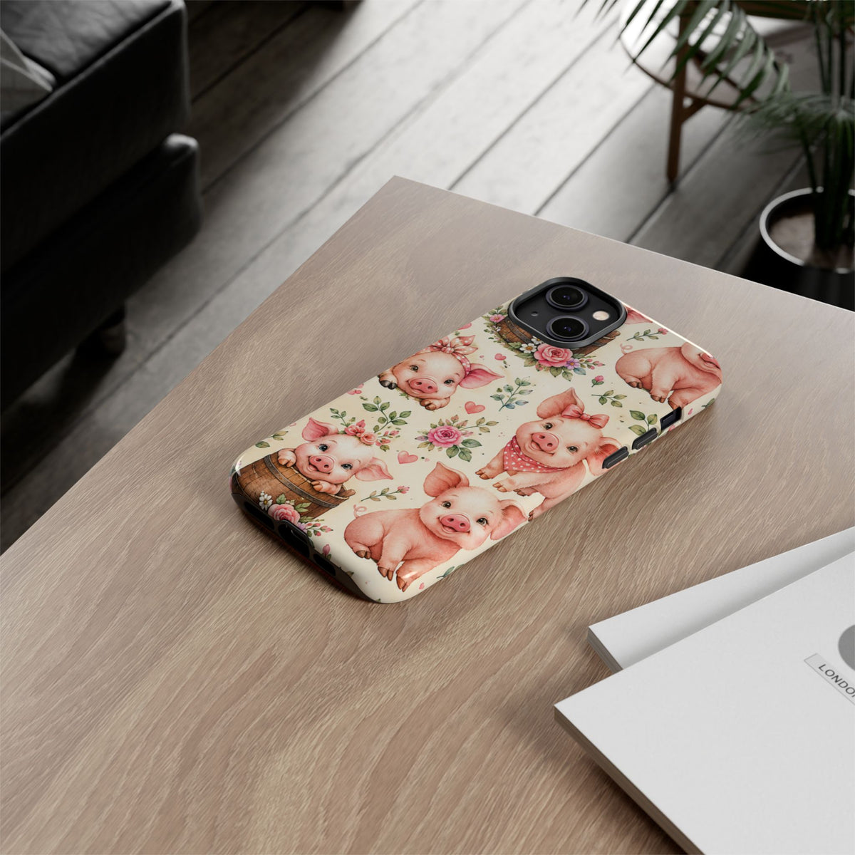 Cute Pink Piglet Phone Case — Vintage Floral Farm Animal iPhone Cover