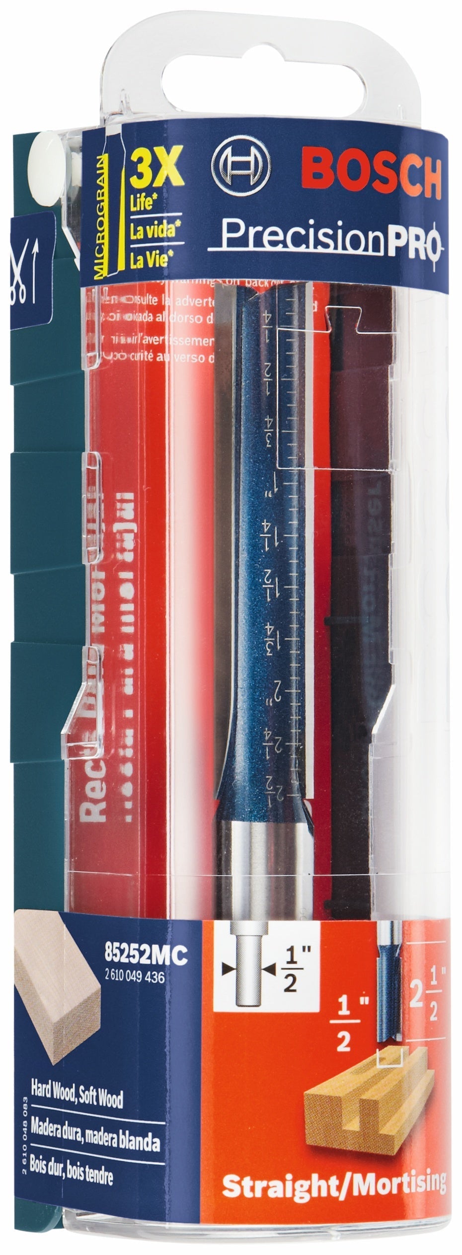 BOSCH 85252MC 1/2 In. x 2-1/2 In. Carbide-Tipped Double-Flute Straight Router Bit