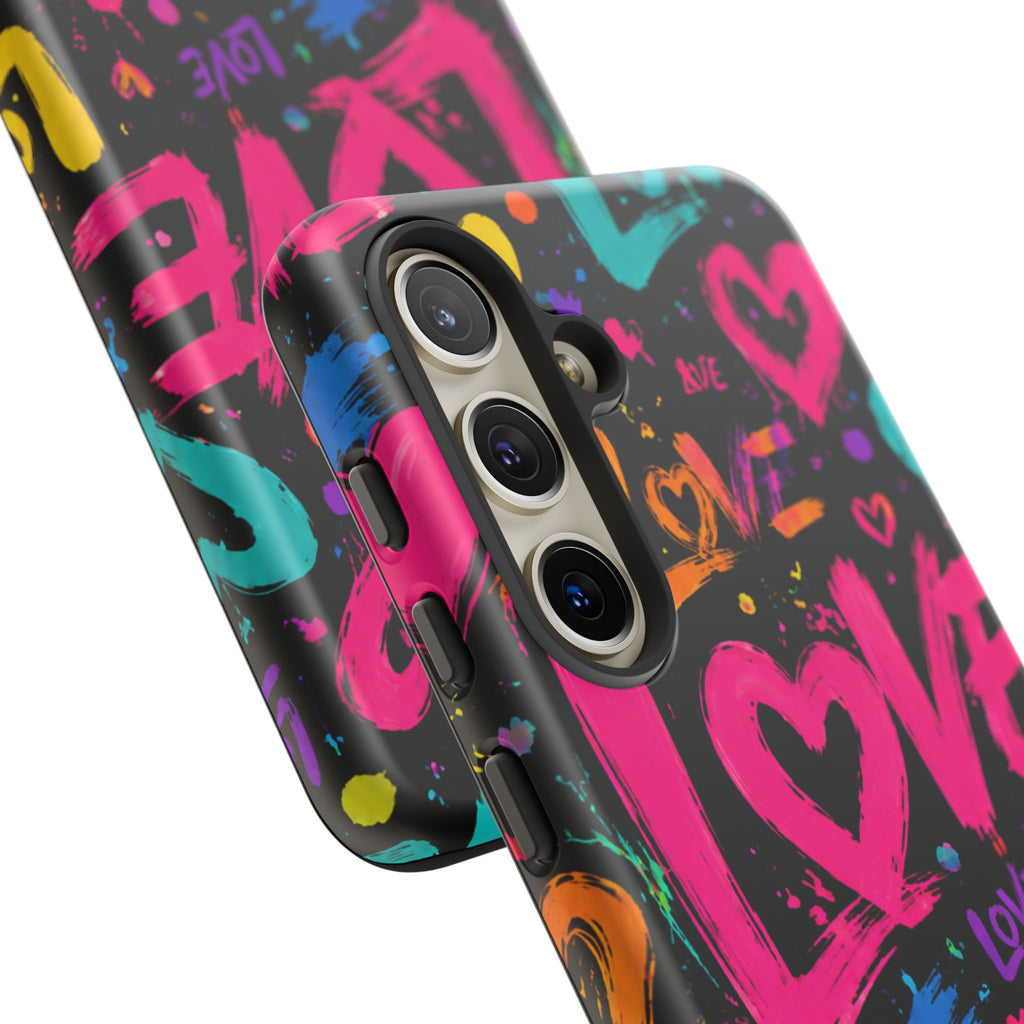 Phone Case — Neon Graffiti "Love" Hearts Protective Tough Case