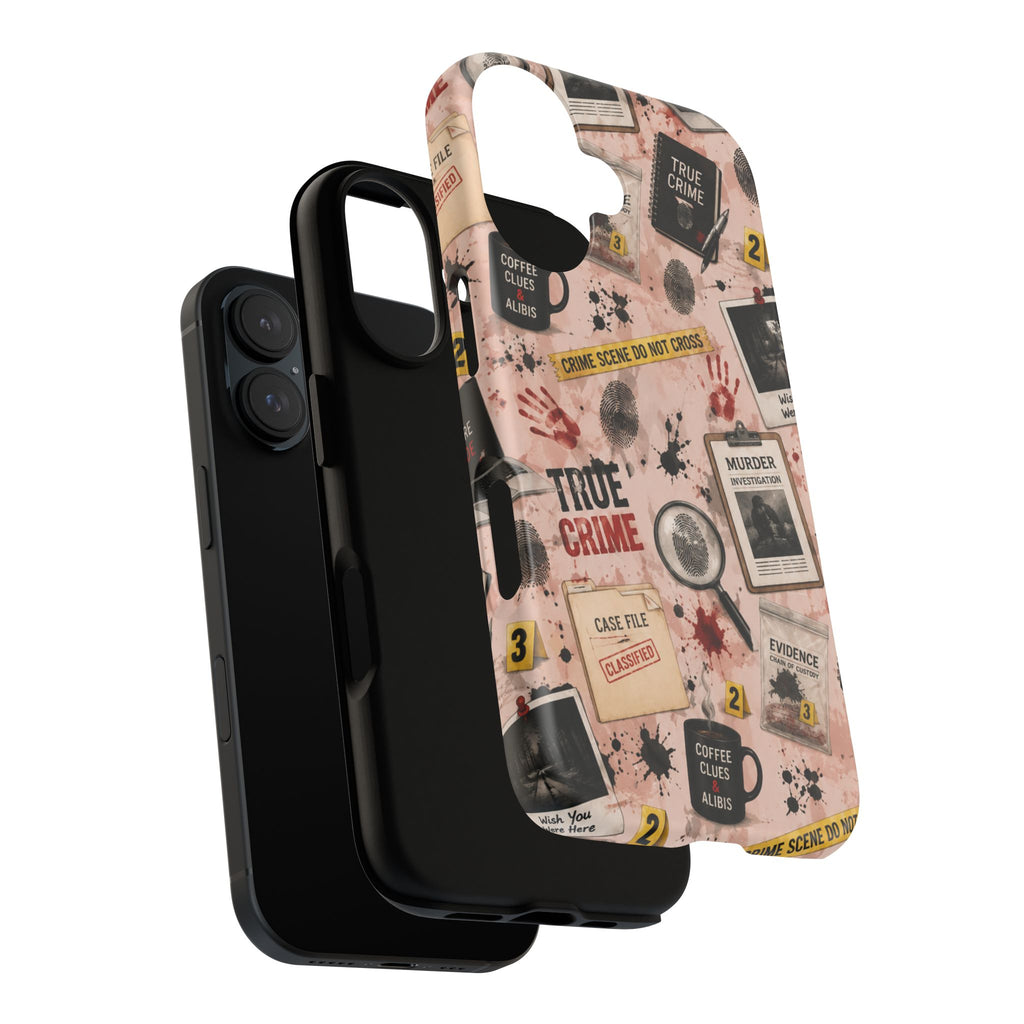 True Crime Pattern Phone Case – Detective Evidence, Crime Scene Tape & 'True Crime' Design