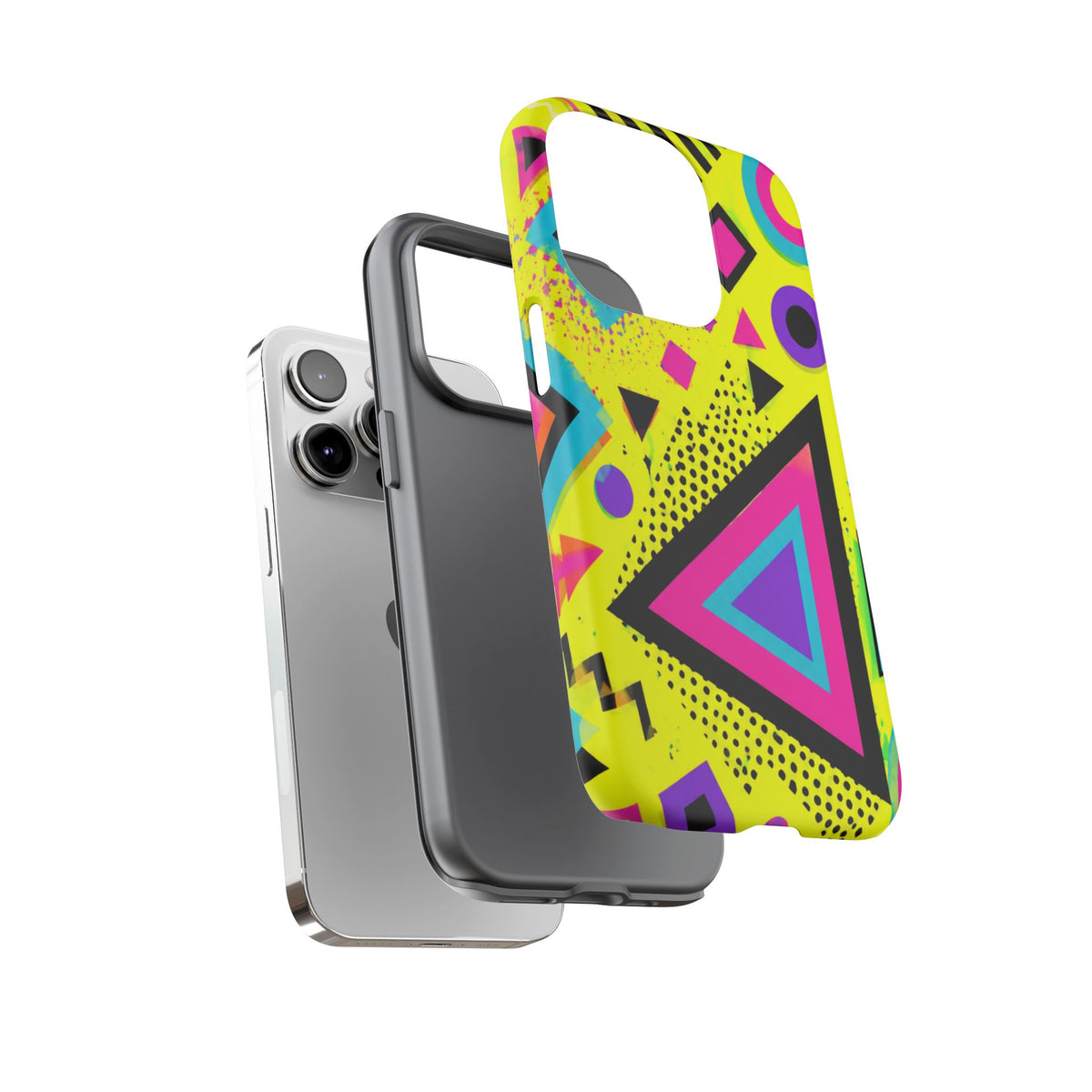 Retro 80s Geometric Phone Case — Neon Memphis Triangle Design
