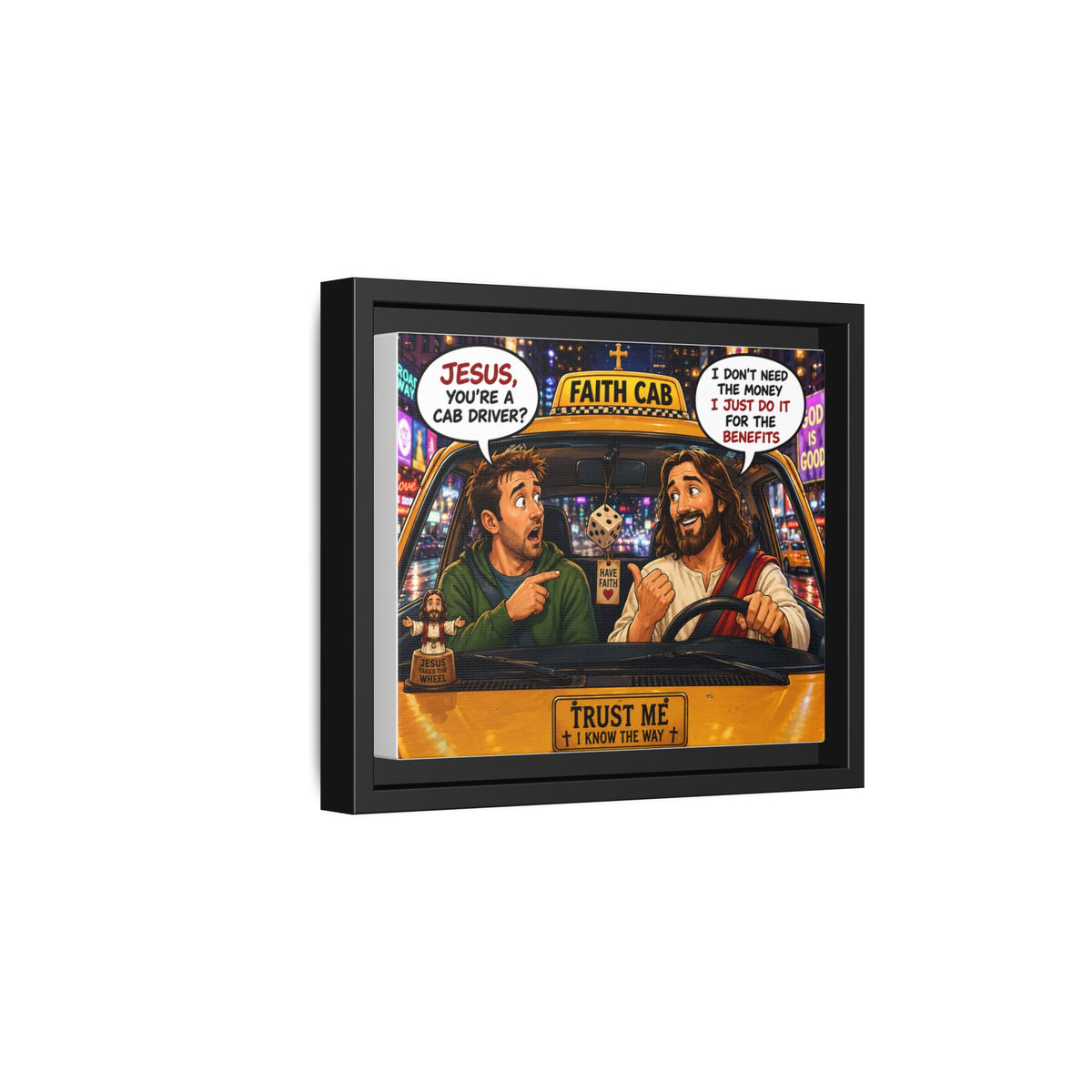 Jesus Taxi Illustration Canvas