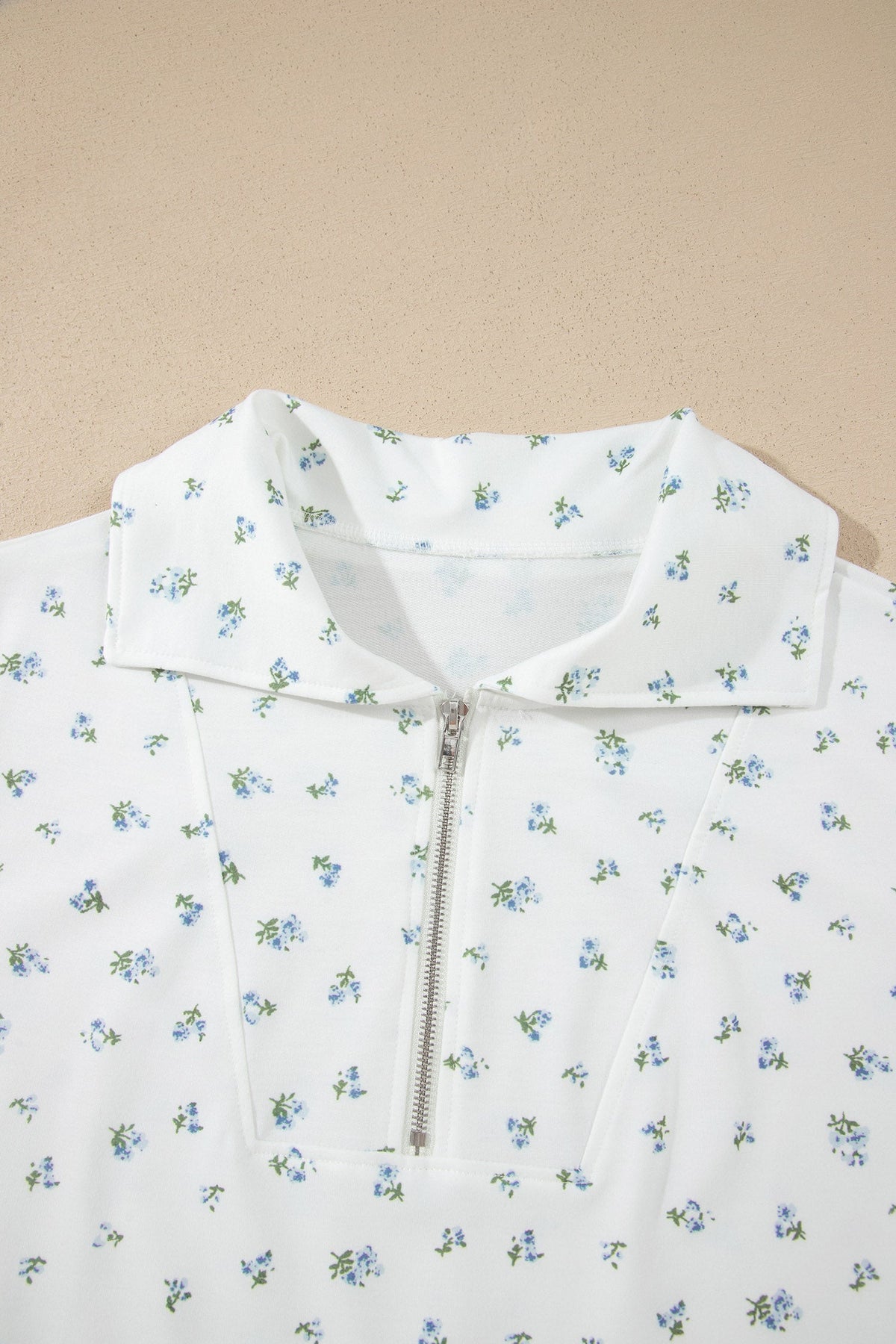 Floral Half Zip Top & Drawstring Shorts Set