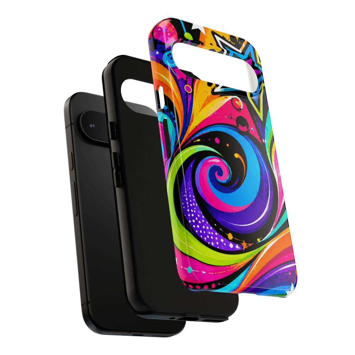 Psychedelic Swirl Phone Case — Bold Retro Stars & Neon Pop Art Tough Case