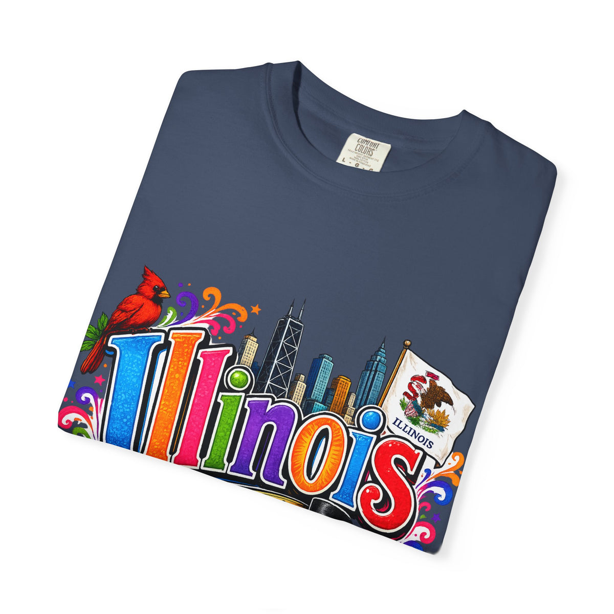 Illinois state skyline tee | Illinois T-shirt with cardinal and state flag