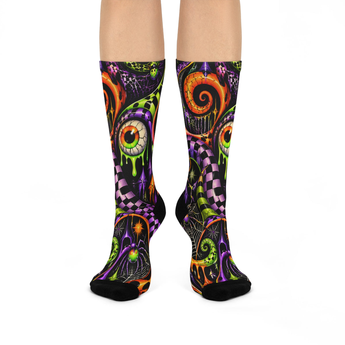 Halloween Spiral Eye Crew Socks — Cushioned Spooky Patterned Socks