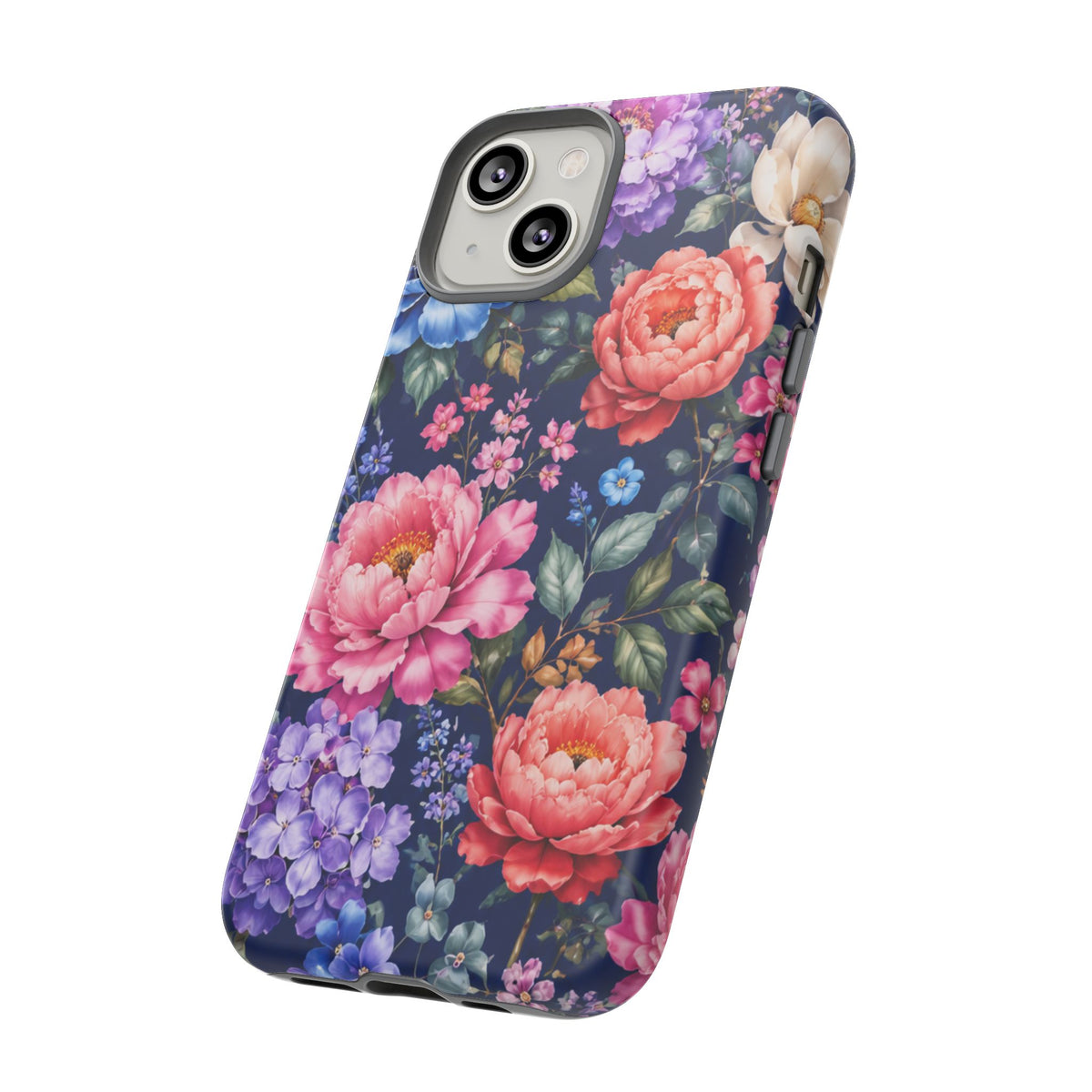 Floral Tough Phone Case – Vibrant Garden Flowers on Navy