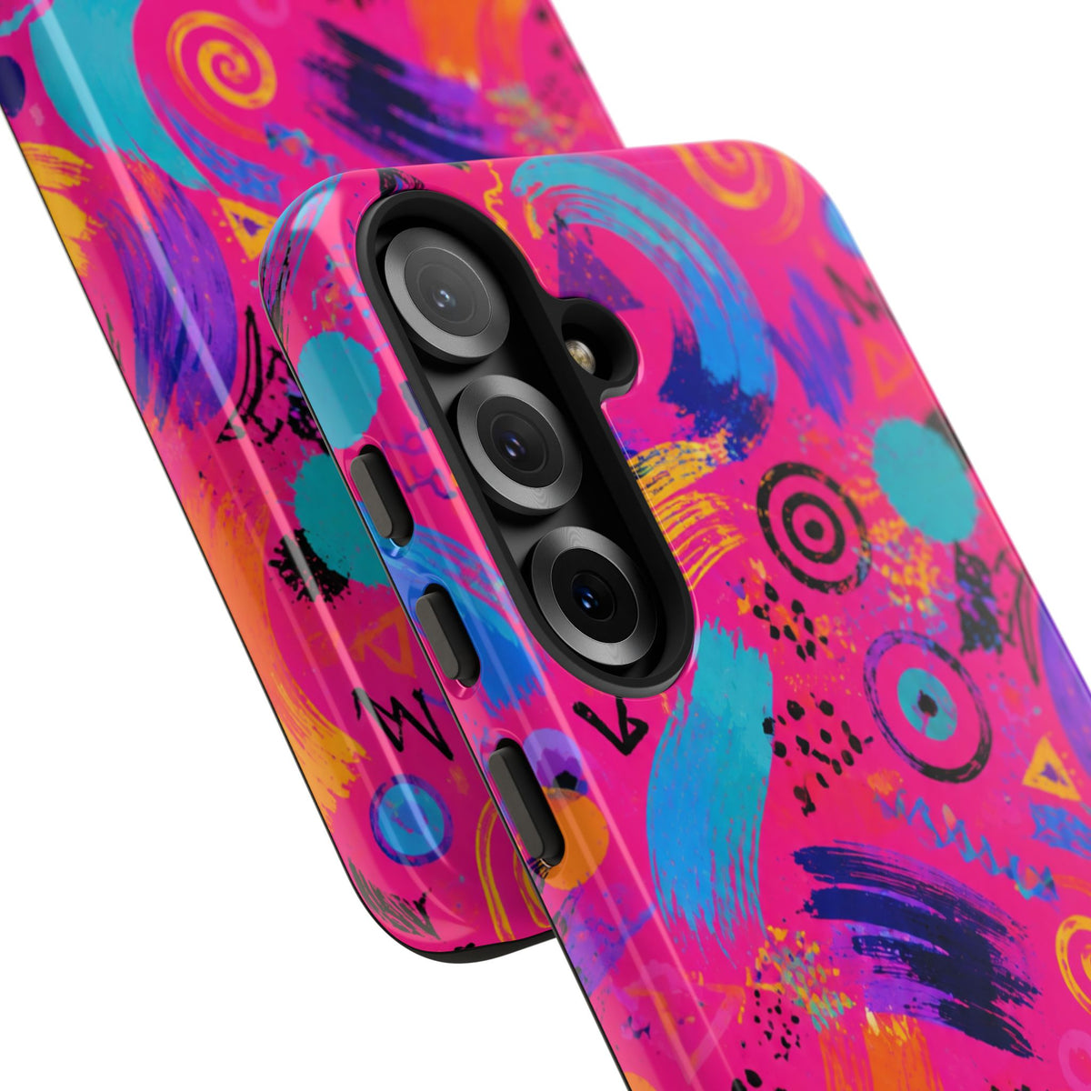 Neon Retro Abstract Tough Phone Case — 80s Brushstroke Pattern