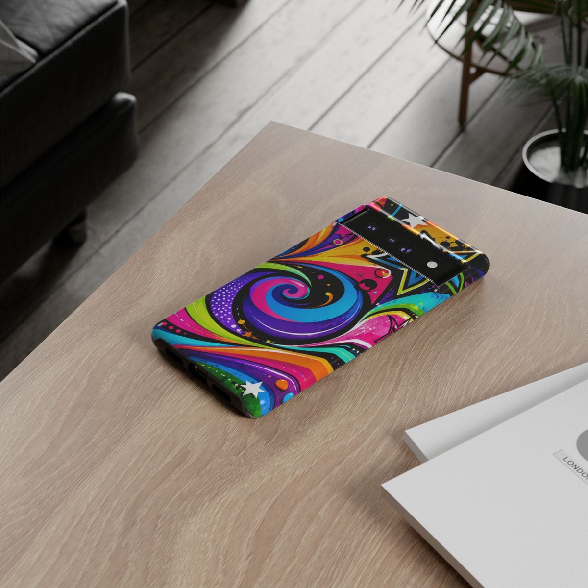 Psychedelic Swirl Phone Case — Bold Retro Stars & Neon Pop Art Tough Case