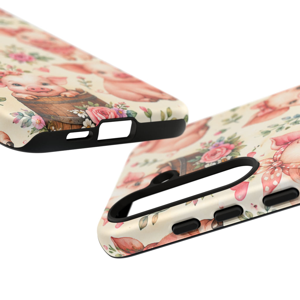Cute Pink Piglet Phone Case — Vintage Floral Farm Animal iPhone Cover