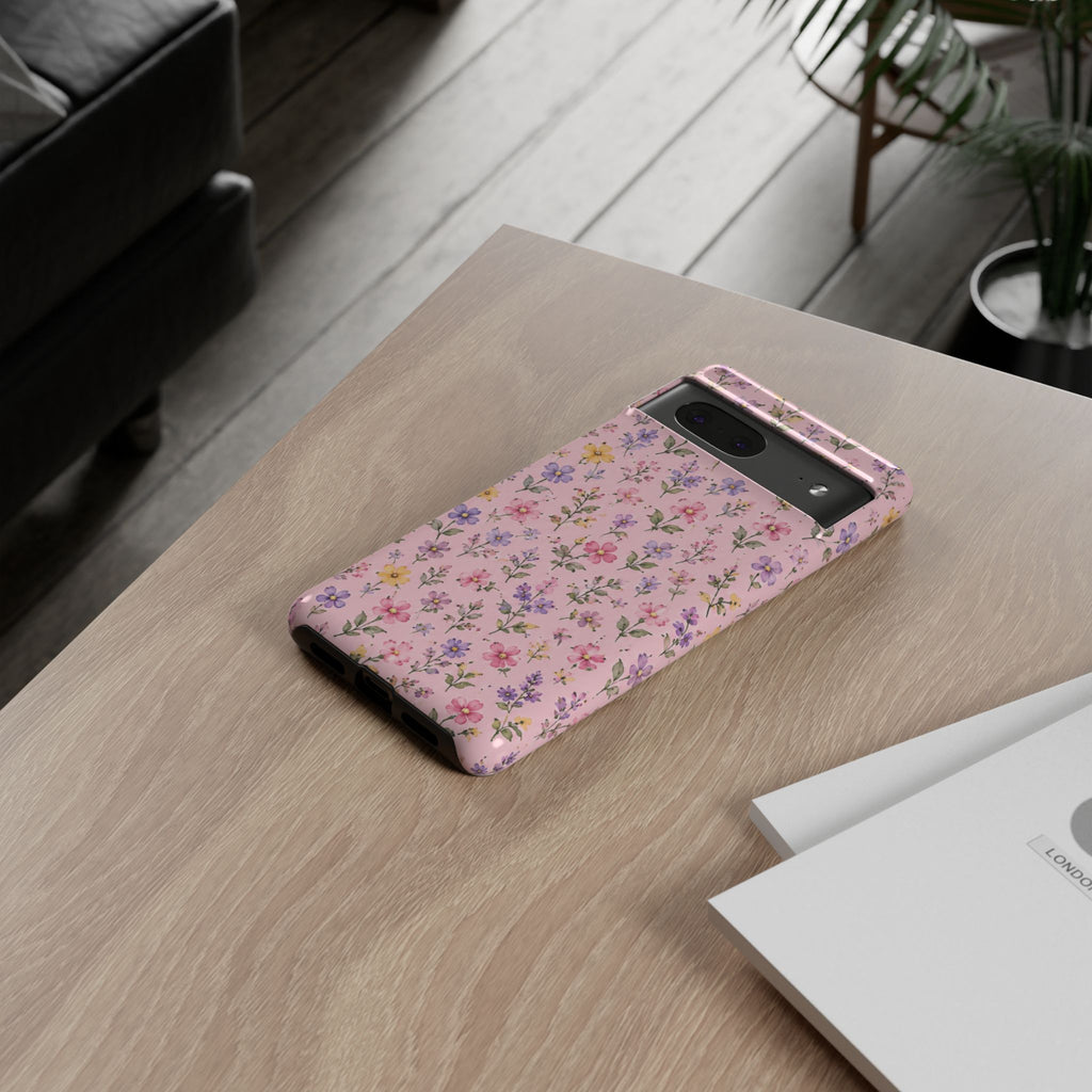 Floral Pink Tough Phone Case — Pastel Wildflower Protective Case