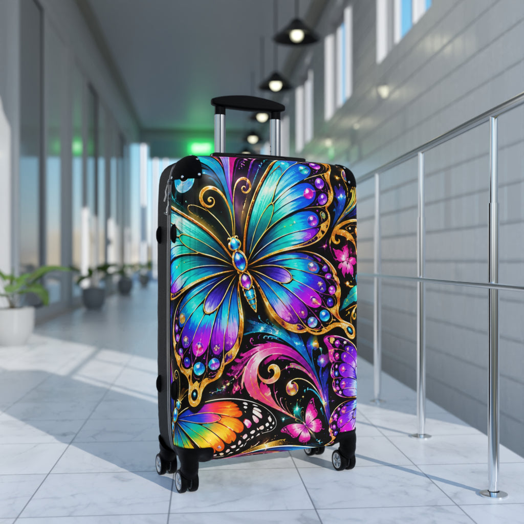 Butterfly Sparkle Carry-On Suitcase — Colorful Gemstone Travel Luggage