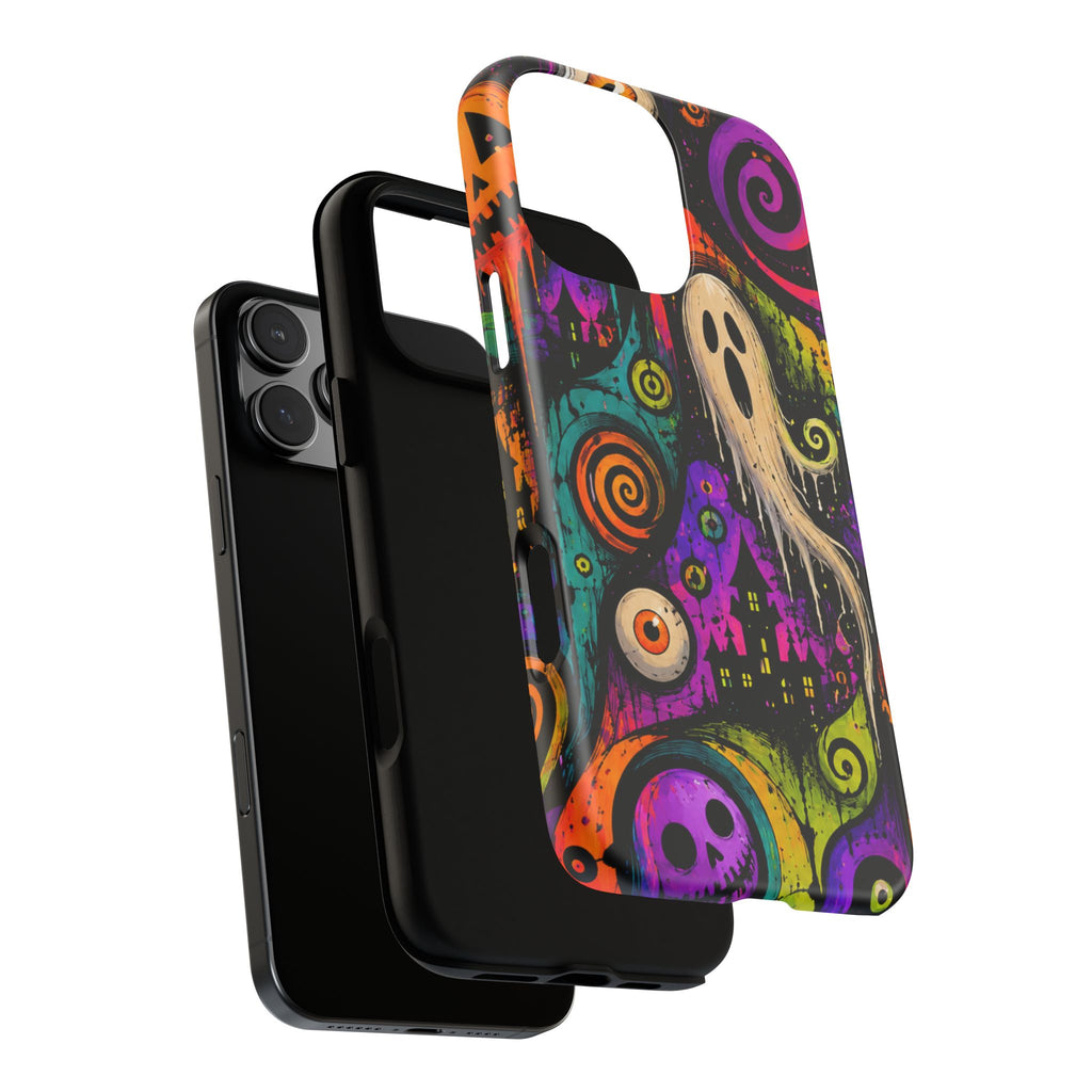 Halloween Ghost Phone Case — Colorful Spooky Skull & Haunted House Tough Case